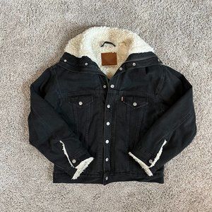 LEVI'S PREMIUM DAD SHERPA PARKA DENIM JACKET 'Black' SIZE WOMENS XS